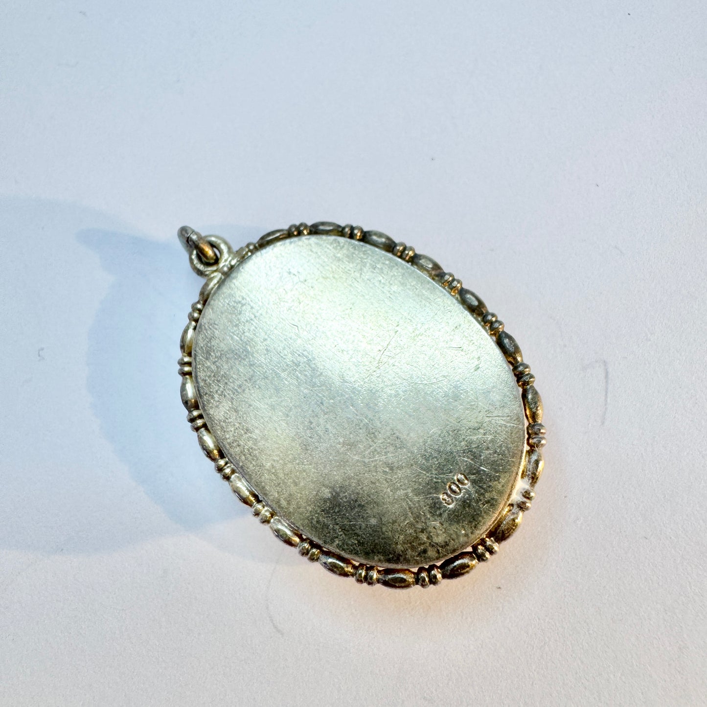 Vintage c 1930 Solid Silver Amber Pendant.