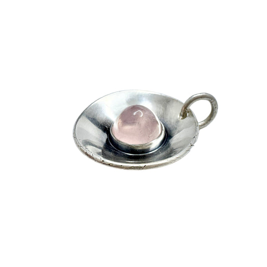 Elis Kauppi, Kupittaan Kulta. Finland 1963. Vintage Solid Silver Rose Quartz Pendant.