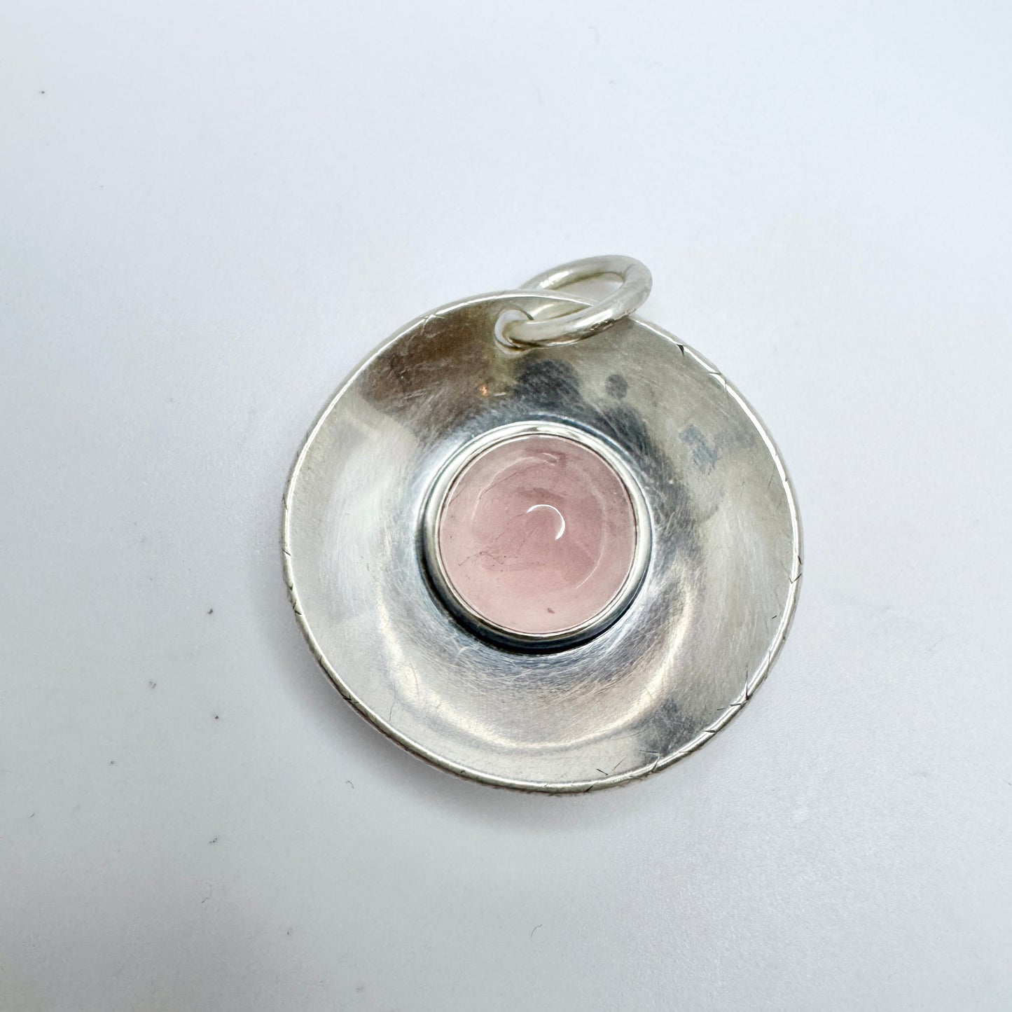 Elis Kauppi, Kupittaan Kulta. Finland 1963. Vintage Solid Silver Rose Quartz Pendant.