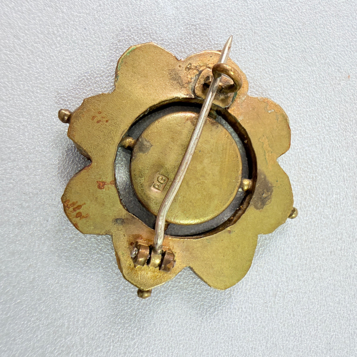 PG, Italy ca 1940-50s. Micro Mosaic Yellow Metal Flower Brooch.