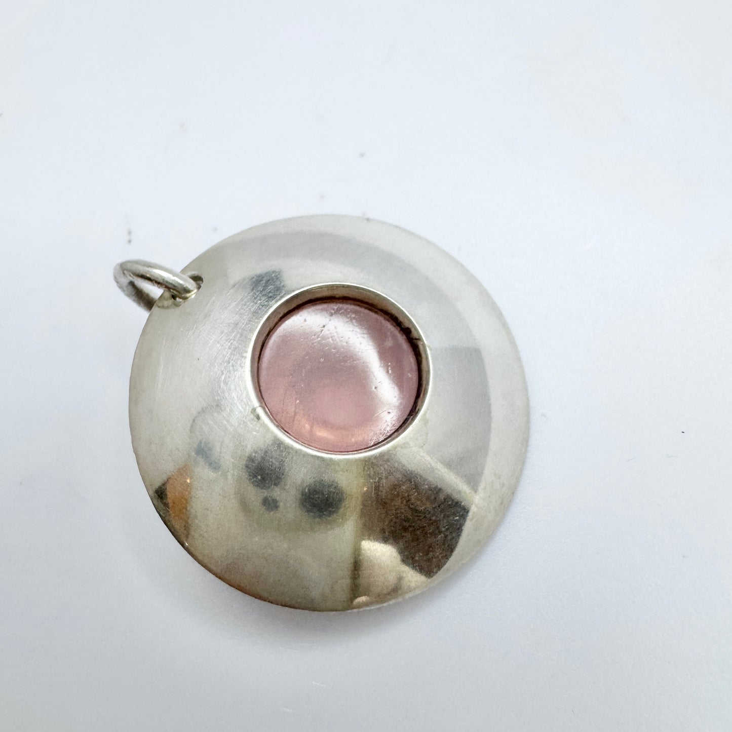 Elis Kauppi, Kupittaan Kulta. Finland 1963. Vintage Solid Silver Rose Quartz Pendant.