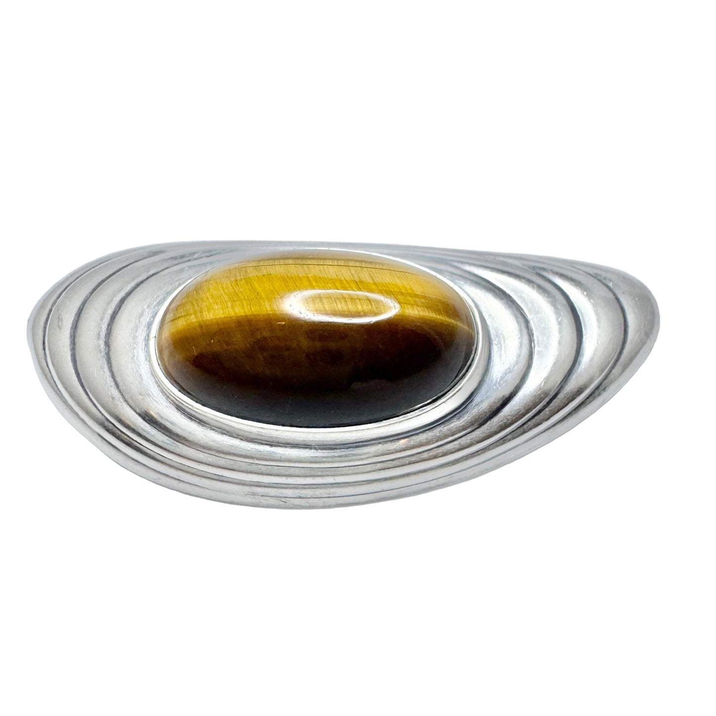 Elis Kauppi, Kupittaan Kulta. Finland 1960. Vintage Solid Silver Tiger's Eye Brooch