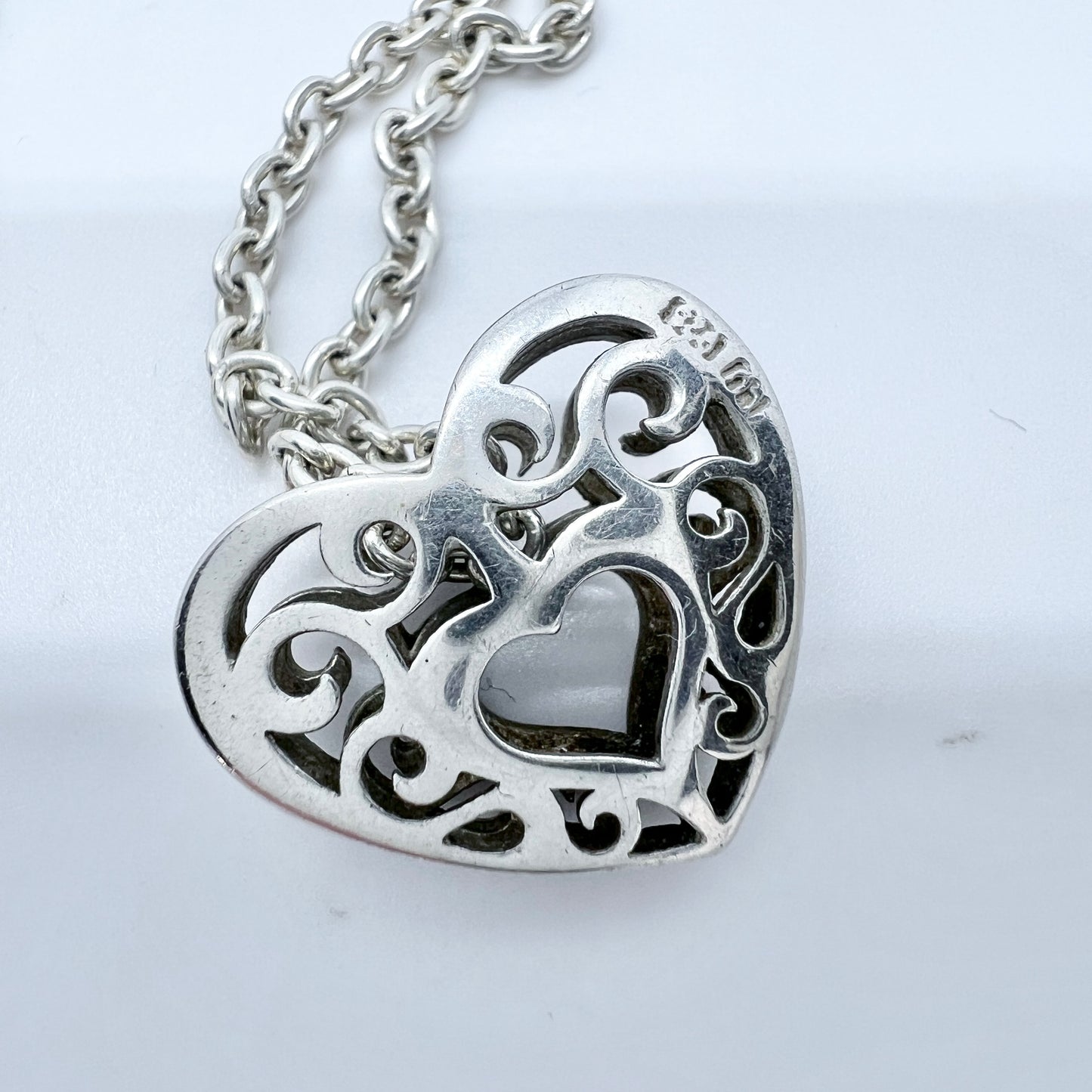 Finland. Vintage Sterling Silver Heart Pendant Necklace.