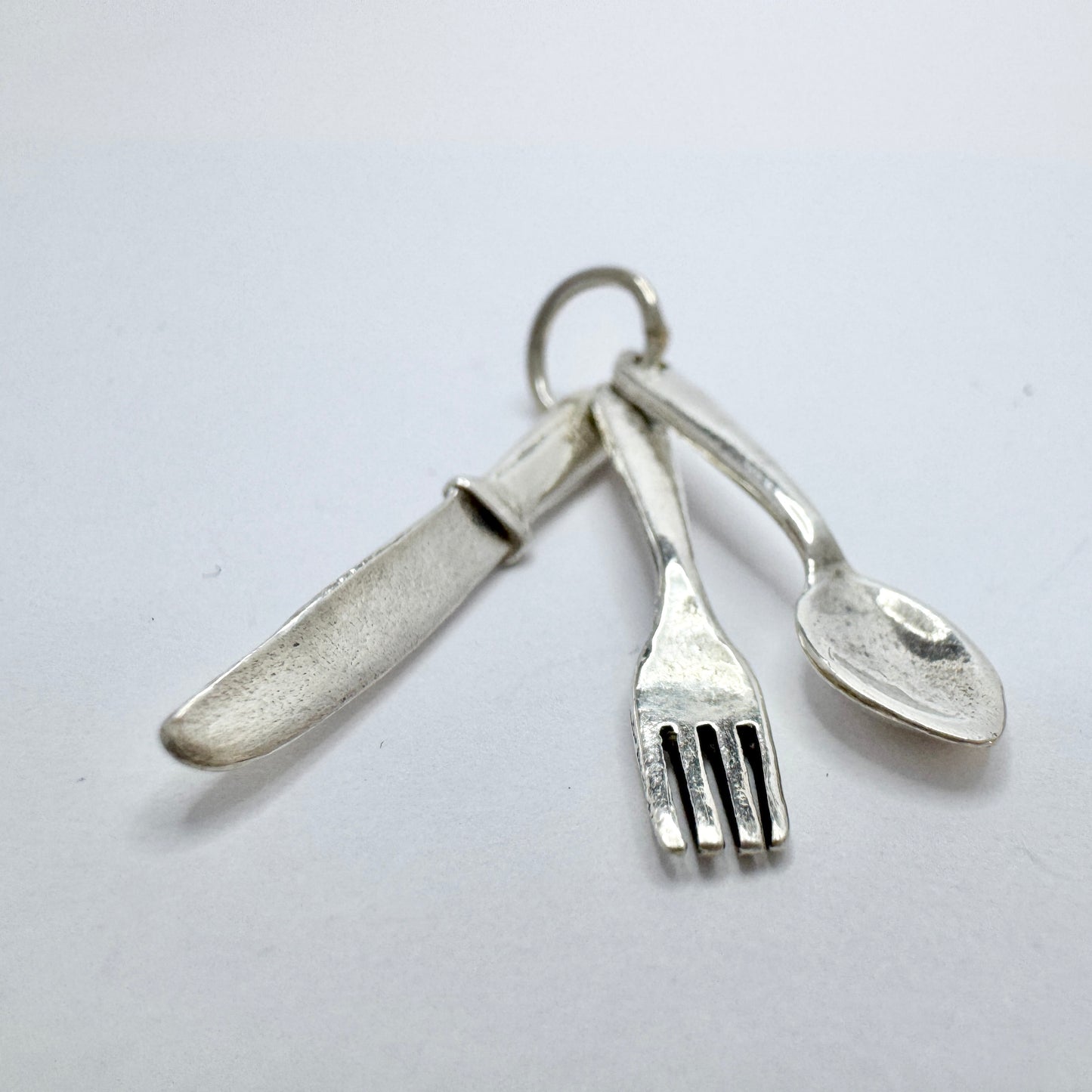 Vintage Solid Silver Knife Spoon Fork Cutlery Pendant.