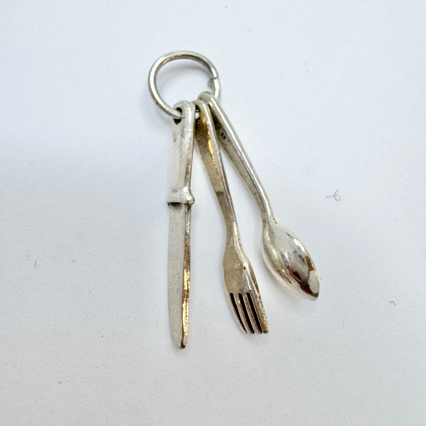 Vintage Solid Silver Knife Spoon Fork Cutlery Pendant.