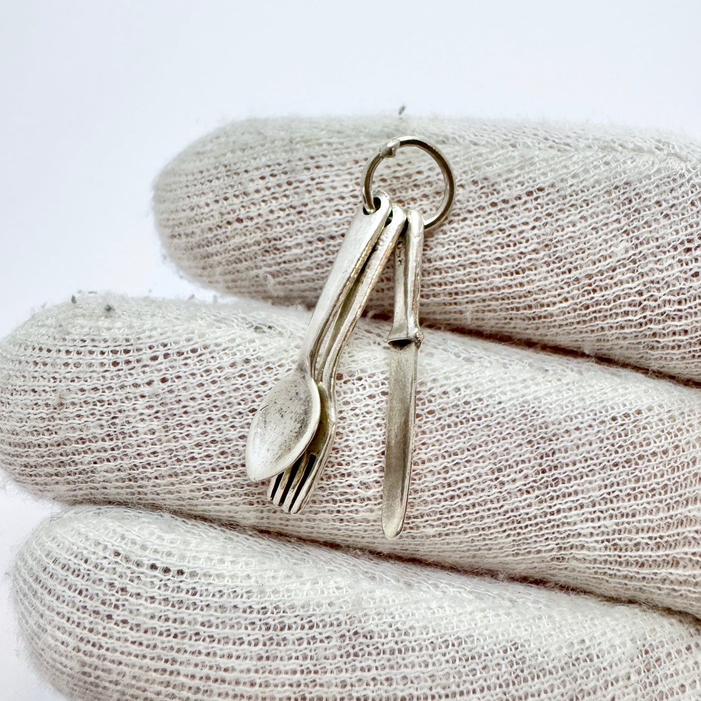 Vintage Solid Silver Knife Spoon Fork Cutlery Pendant.