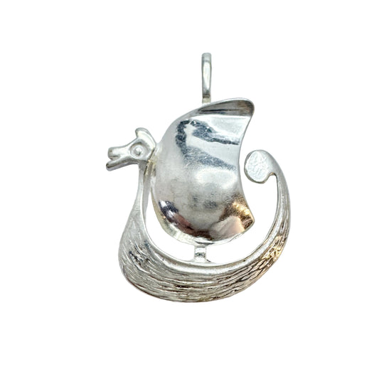 Denmark / Norway. Vintage Solid Silver Viking Ship Pendant.