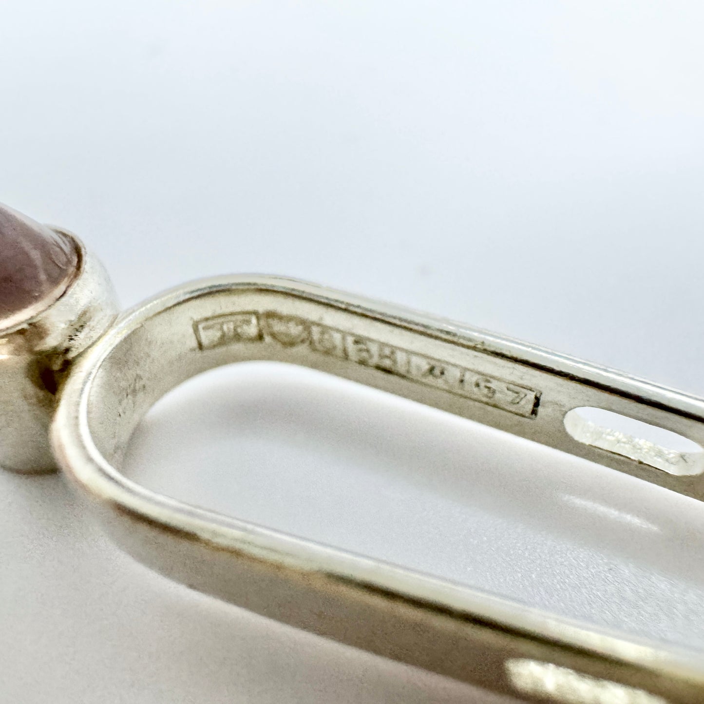 Elis Kauppi, Kupittaan Kulta Finland 1960. Vintage Solid Silver Rose Quartz Pendant.