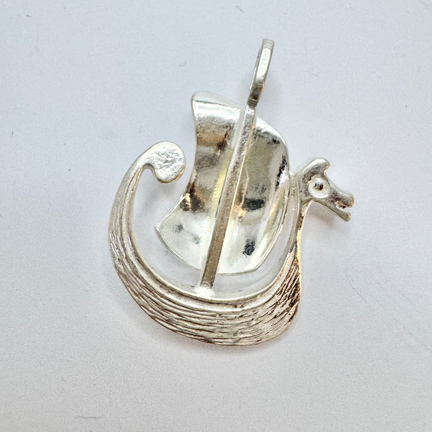 Denmark / Norway. Vintage Solid Silver Viking Ship Pendant.