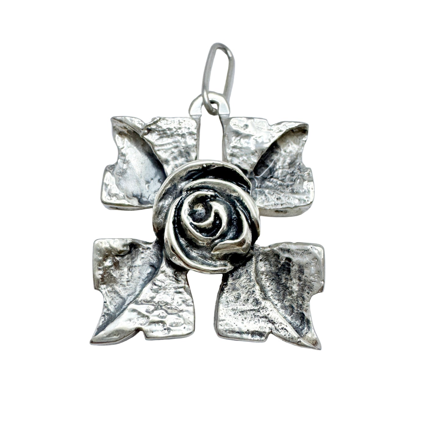 Sulo Miettinen, Finland 1972. Vintage Solid Silver Rose Flower Pendant.