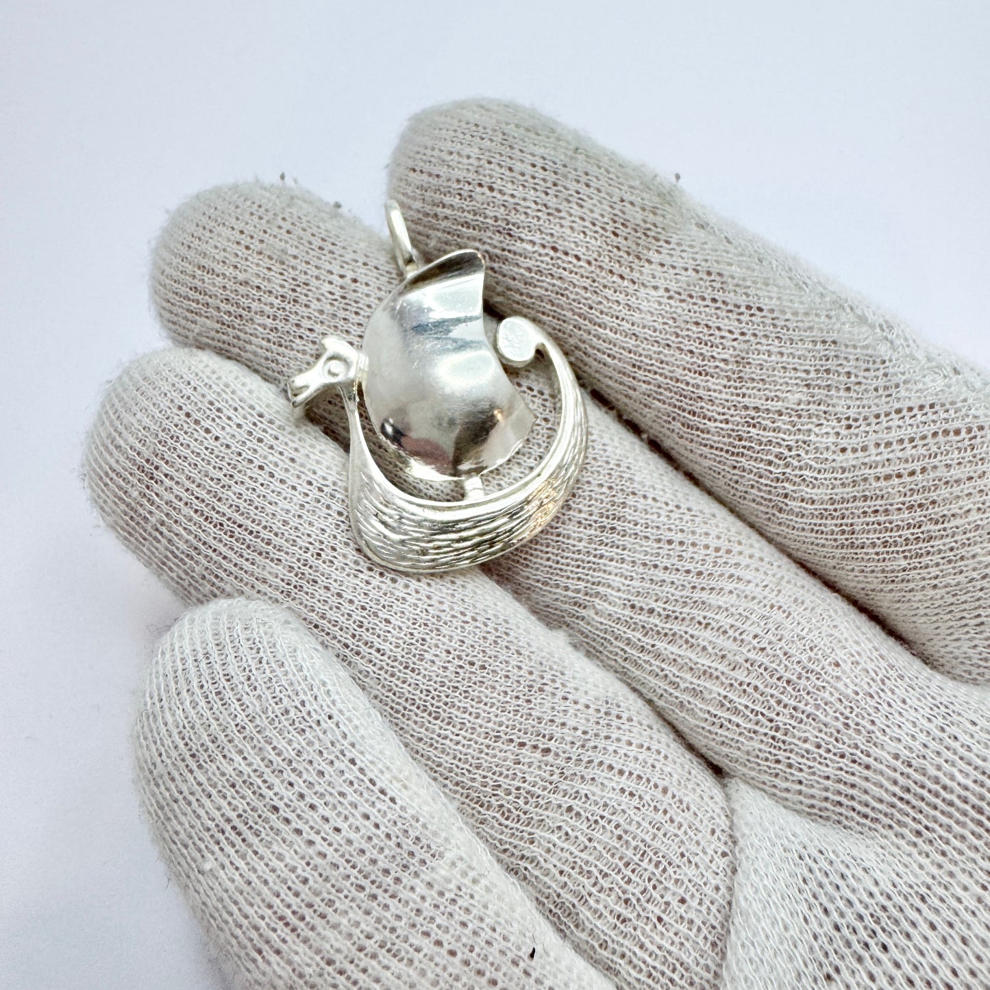 Denmark / Norway. Vintage Solid Silver Viking Ship Pendant.