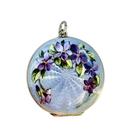 Early 1900s. Sterling Silver Enamel Locket Pendant.