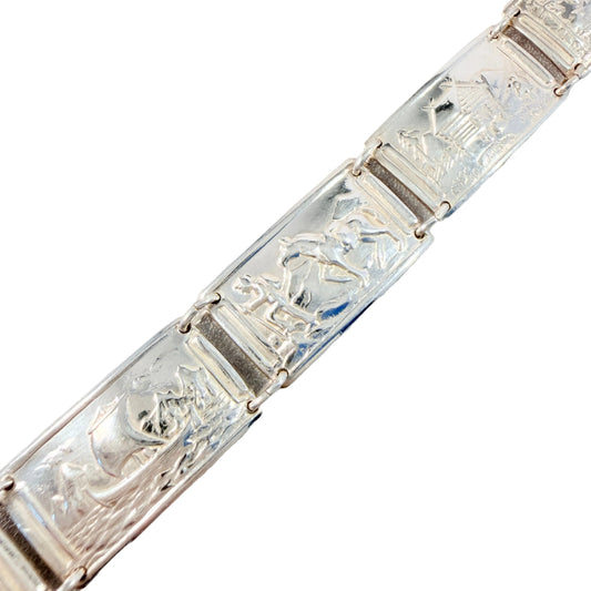 Norway ca 1950s. Vintage Solid Silver Panel Bracelet.
