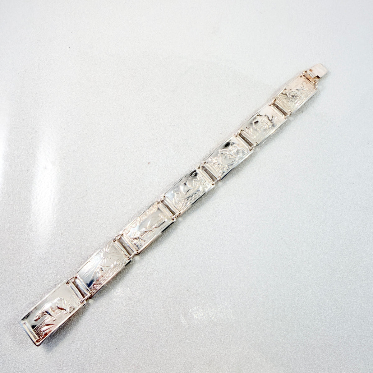 Norway ca 1950s. Vintage Solid Silver Panel Bracelet.
