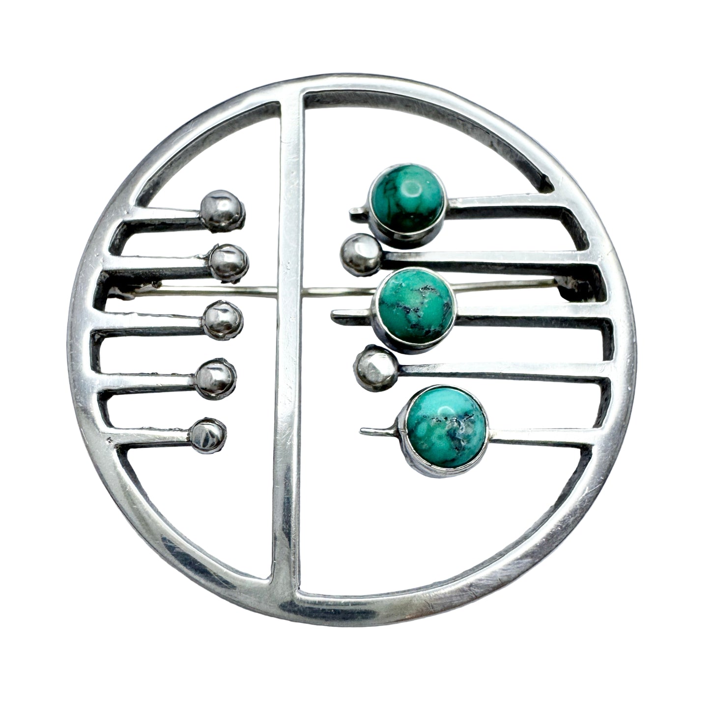 Vintage Modernist ca 1960s. Solid Silver Turquoise Brooch.