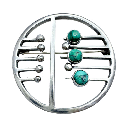 Vintage Modernist ca 1960s. Solid Silver Turquoise Brooch.