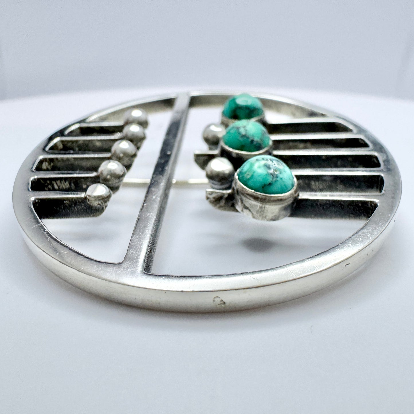 Vintage Modernist ca 1960s. Solid Silver Turquoise Brooch.
