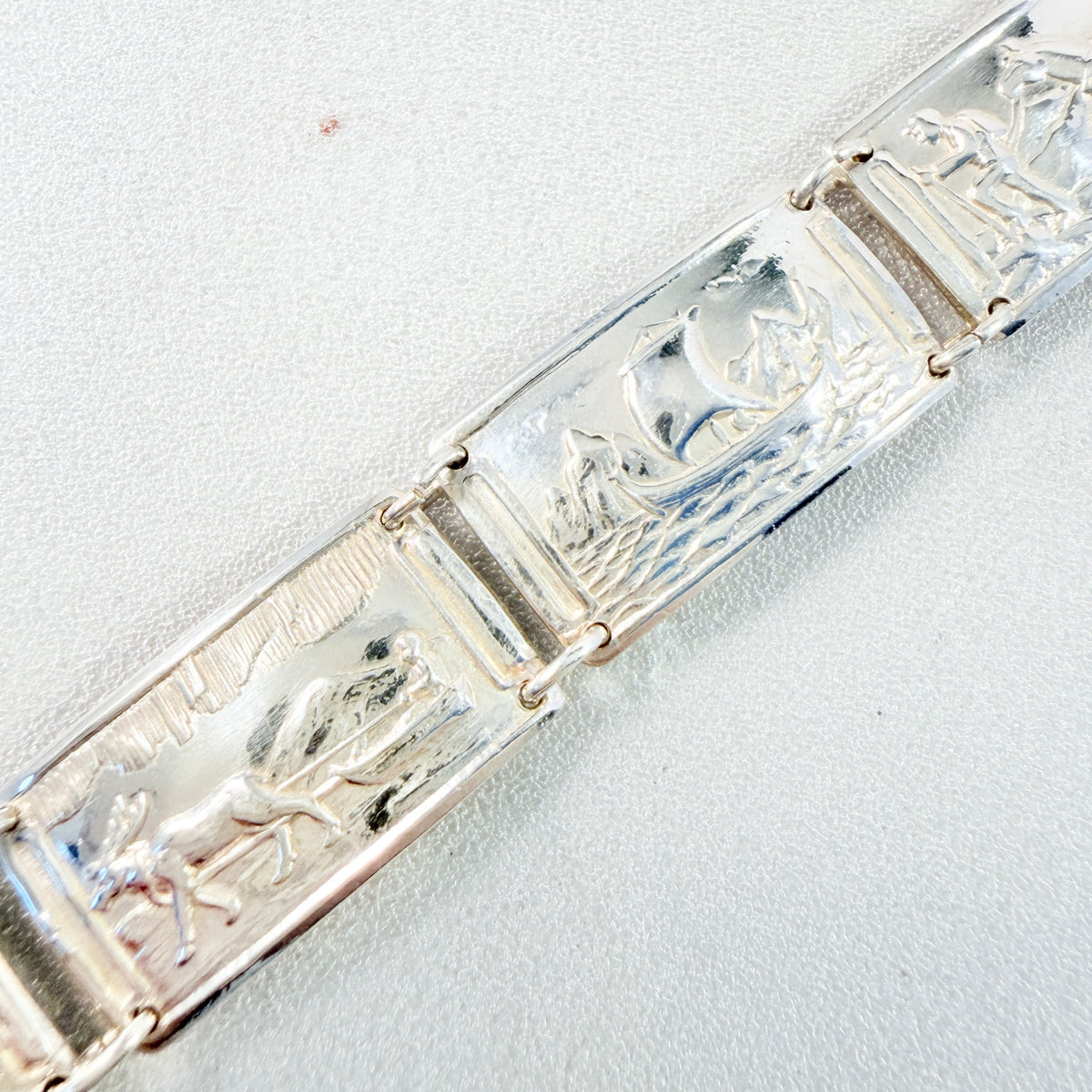 Norway ca 1950s. Vintage Solid Silver Panel Bracelet.