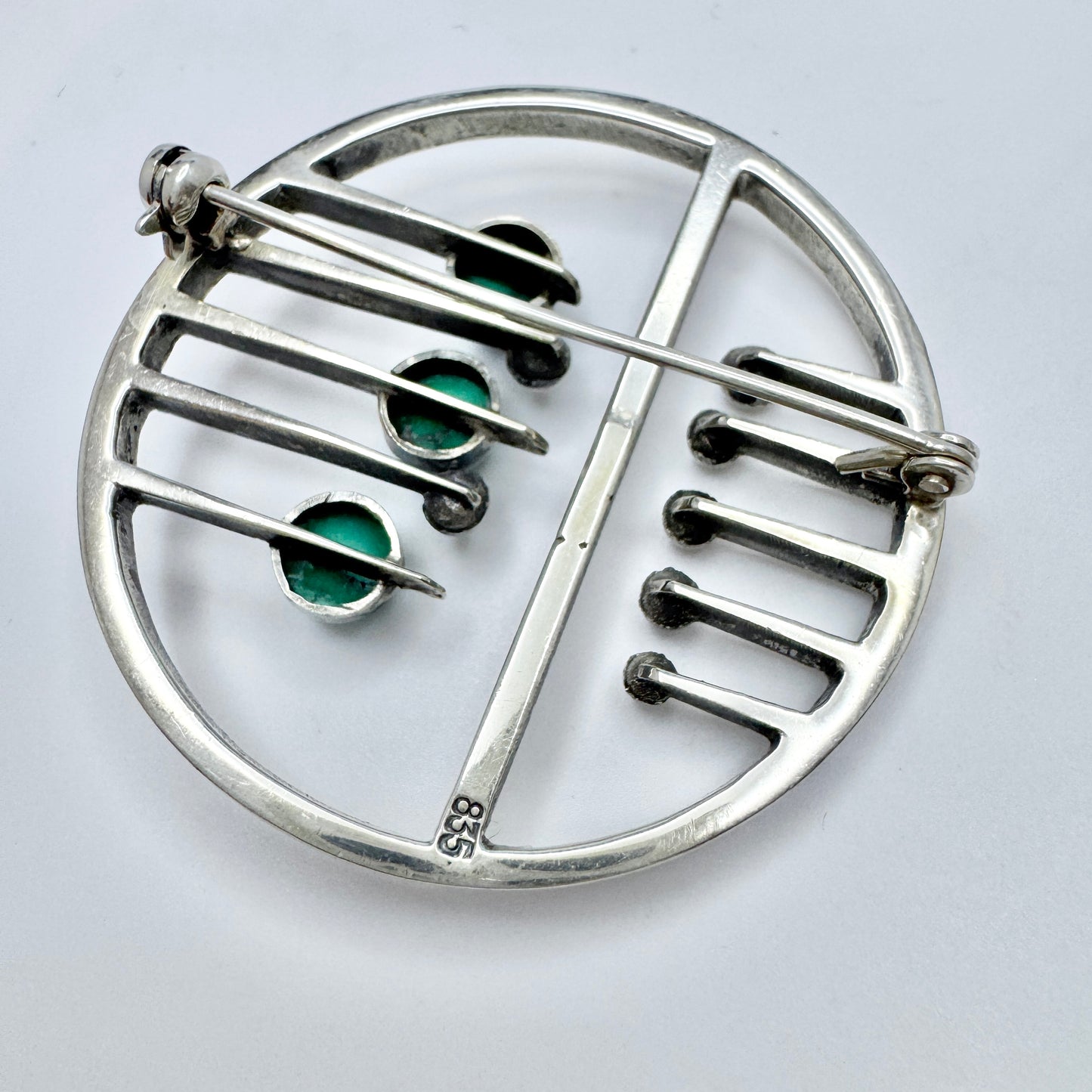 Vintage Modernist ca 1960s. Solid Silver Turquoise Brooch.