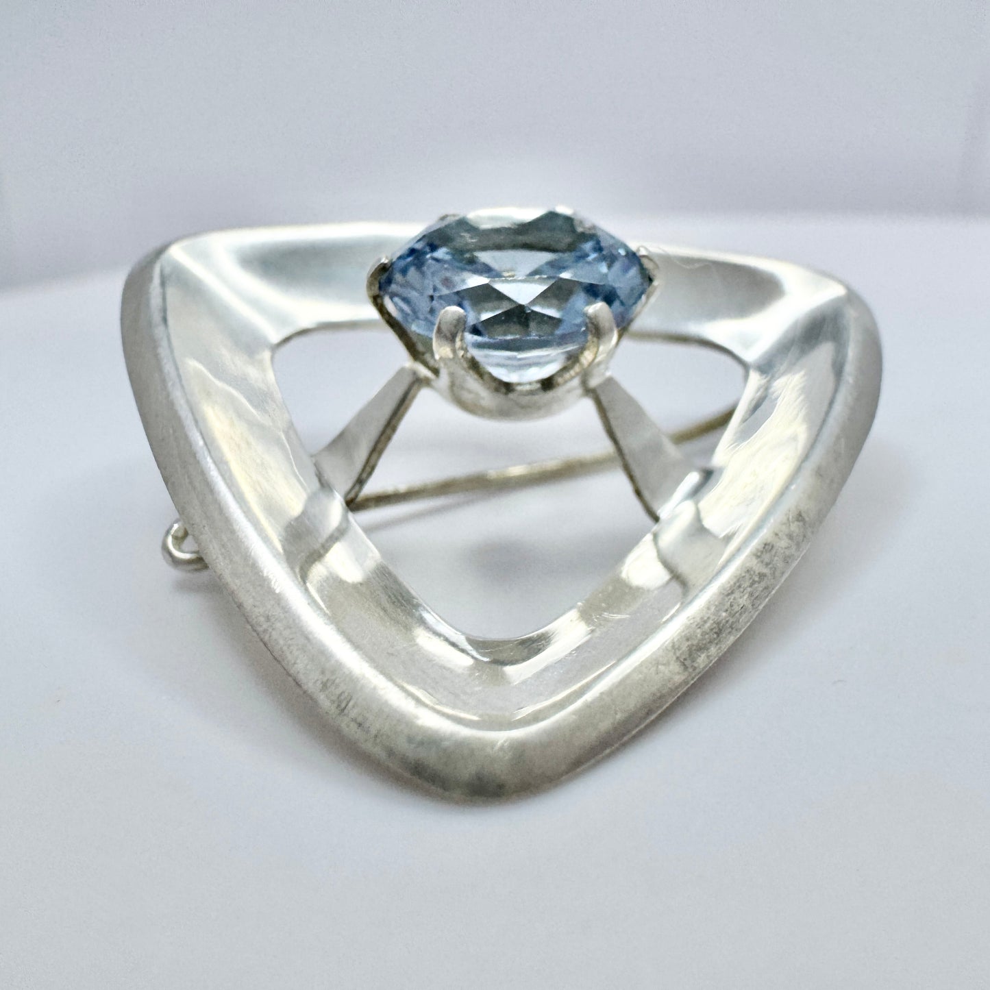 Finland ca 1960s. Vintage Solid Silver Blue Synthetic Spinel Brooch.