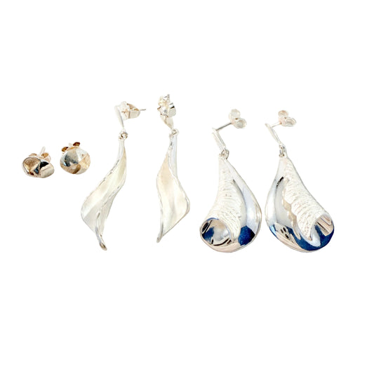 Scandinavian Design. 3 Pair of Earrings in Sterling Silver.