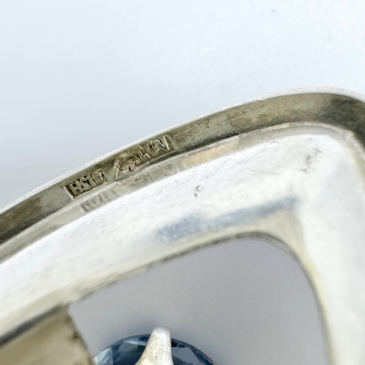 Finland ca 1960s. Vintage Solid Silver Blue Synthetic Spinel Brooch.