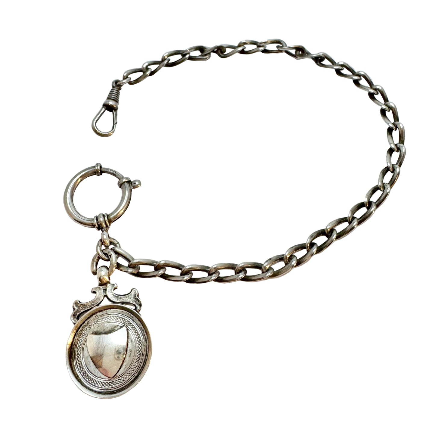 Solid Silver Watch Chain. Fob Pendant Hallmarked William Adams Ltd 1928.
