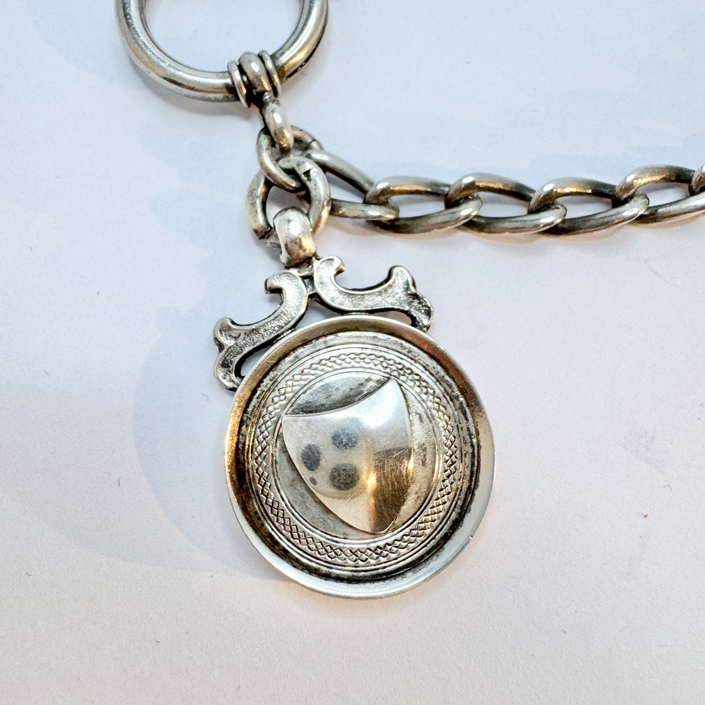 Solid Silver Watch Chain. Fob Pendant Hallmarked William Adams Ltd 1928.