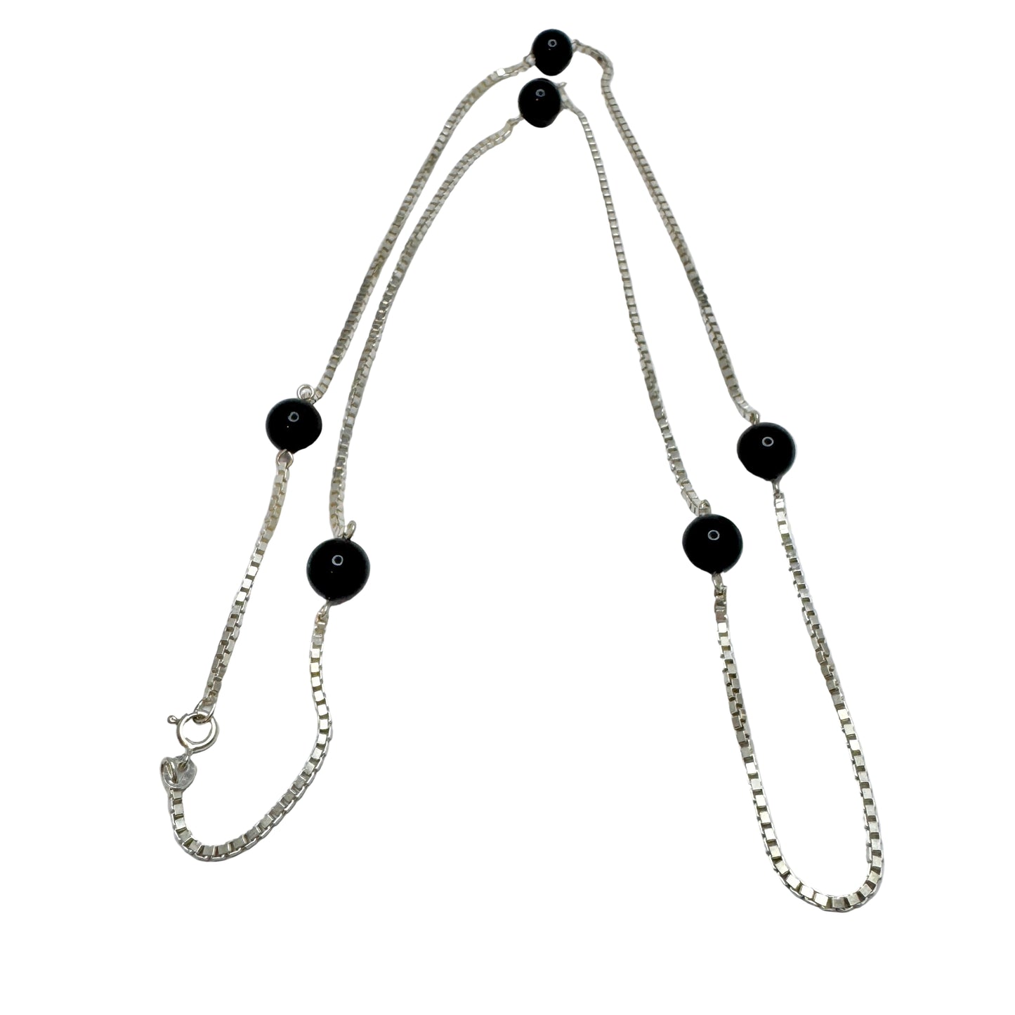 Vicenza, Italy. Vintage Solid Silver Onyx 30in / 76cm Necklace.