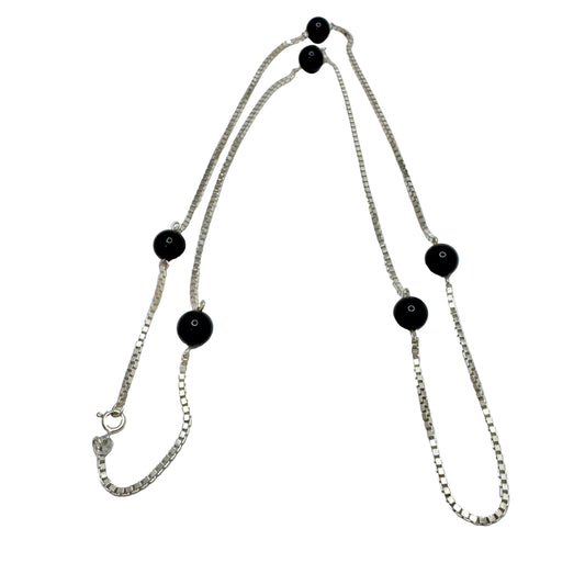 Vicenza, Italy. Vintage Solid Silver Onyx 30in / 76cm Necklace.
