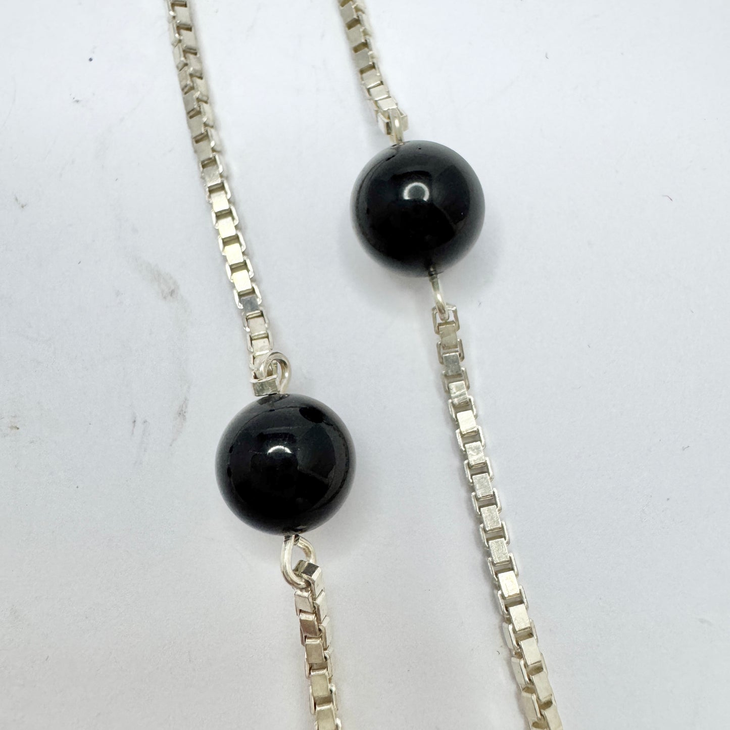 Vicenza, Italy. Vintage Solid Silver Onyx 30in / 76cm Necklace.