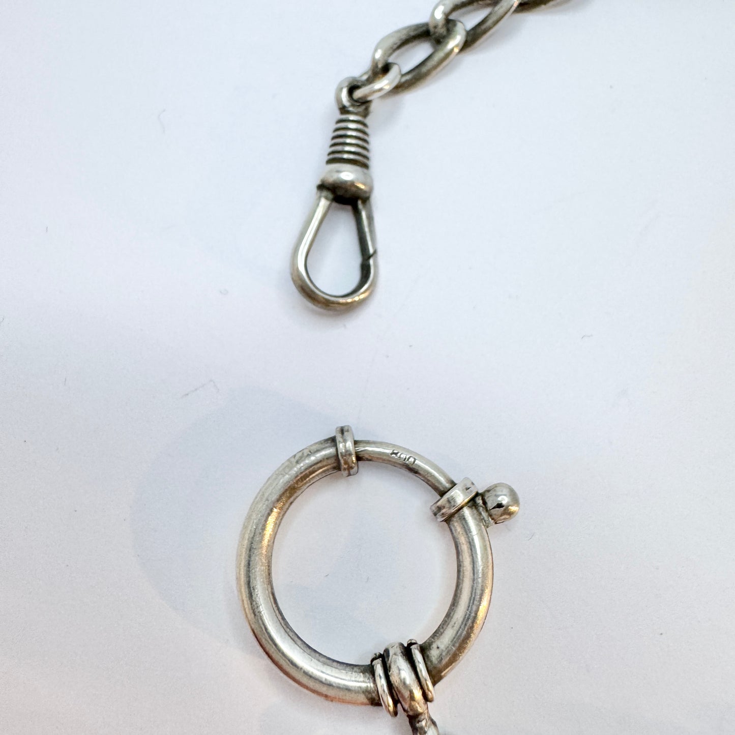 Solid Silver Watch Chain. Fob Pendant Hallmarked William Adams Ltd 1928.