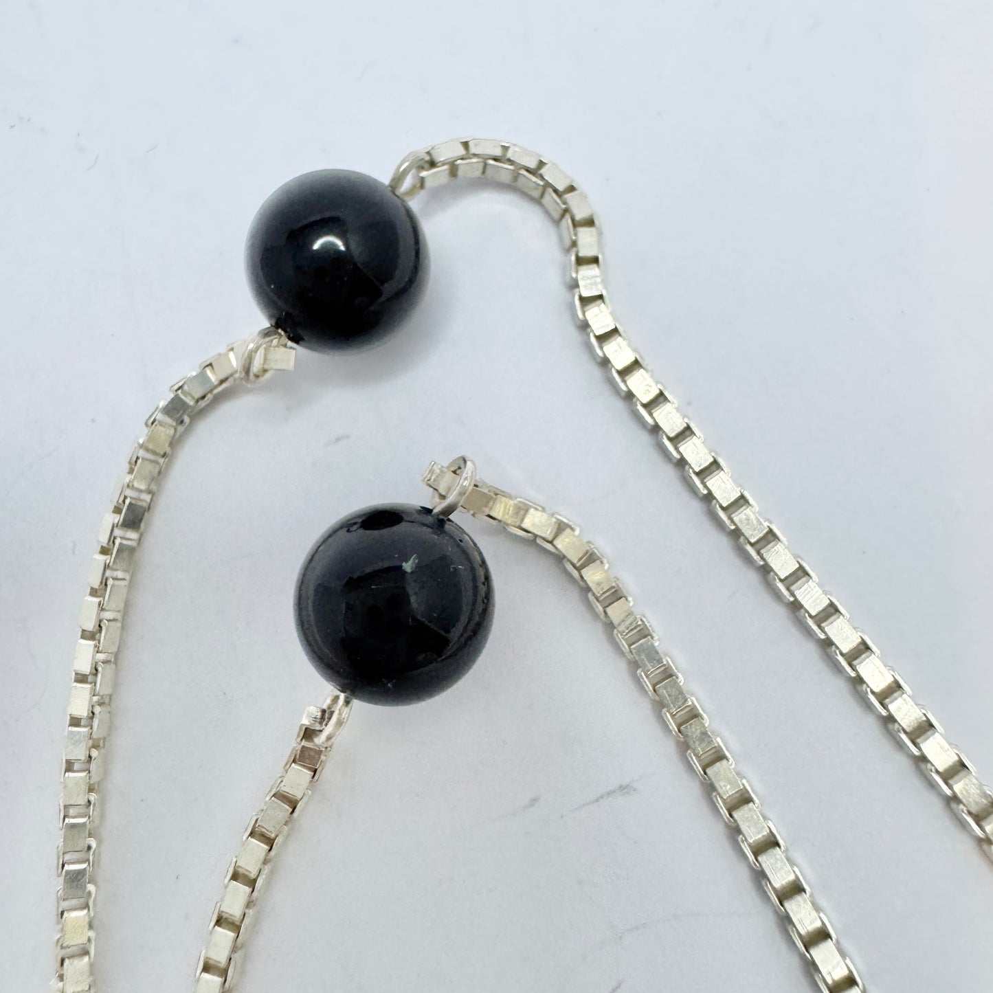 Vicenza, Italy. Vintage Solid Silver Onyx 30in / 76cm Necklace.