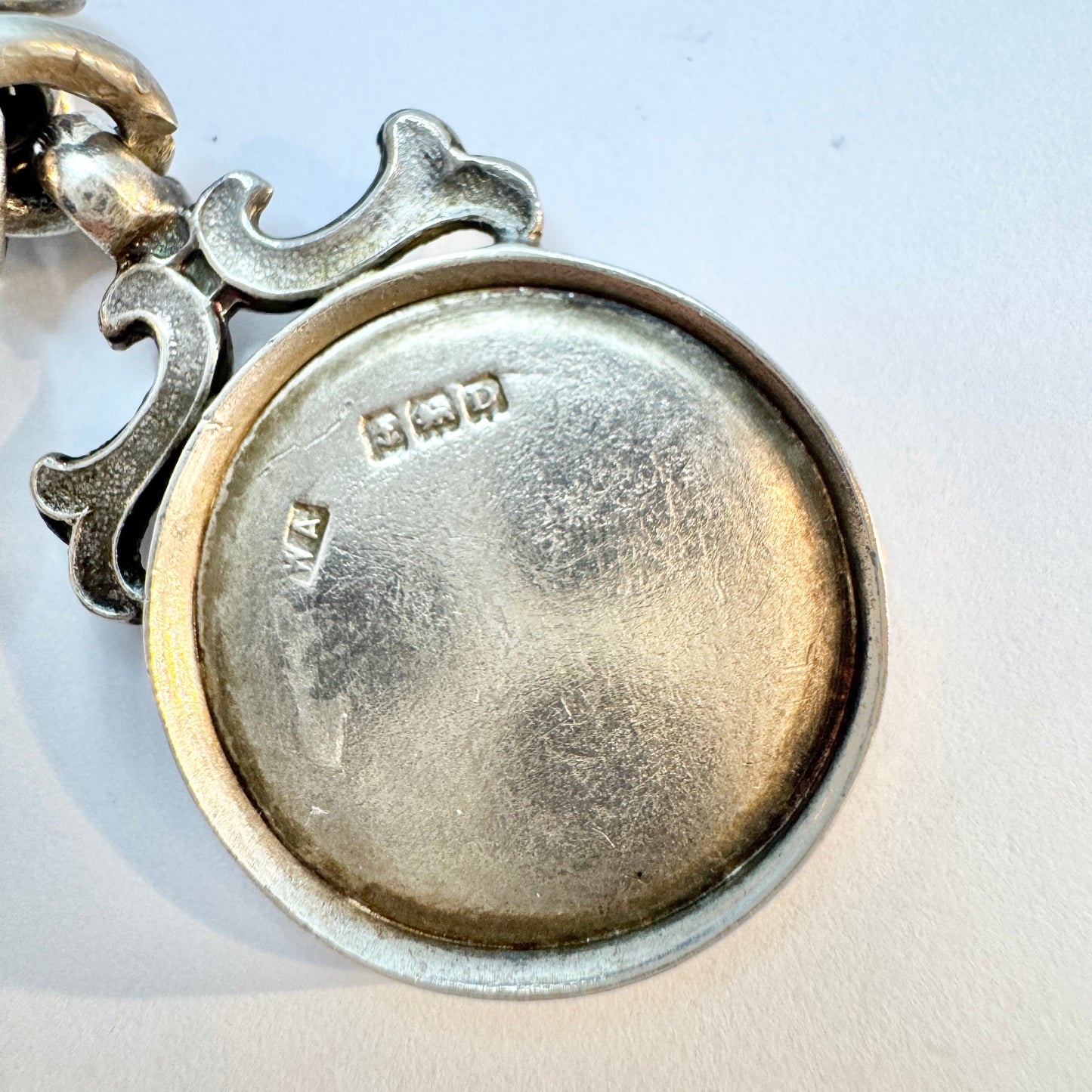 Solid Silver Watch Chain. Fob Pendant Hallmarked William Adams Ltd 1928.