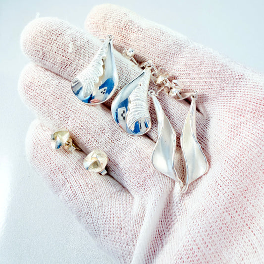 Scandinavian Design. 3 Pair of Earrings in Sterling Silver.