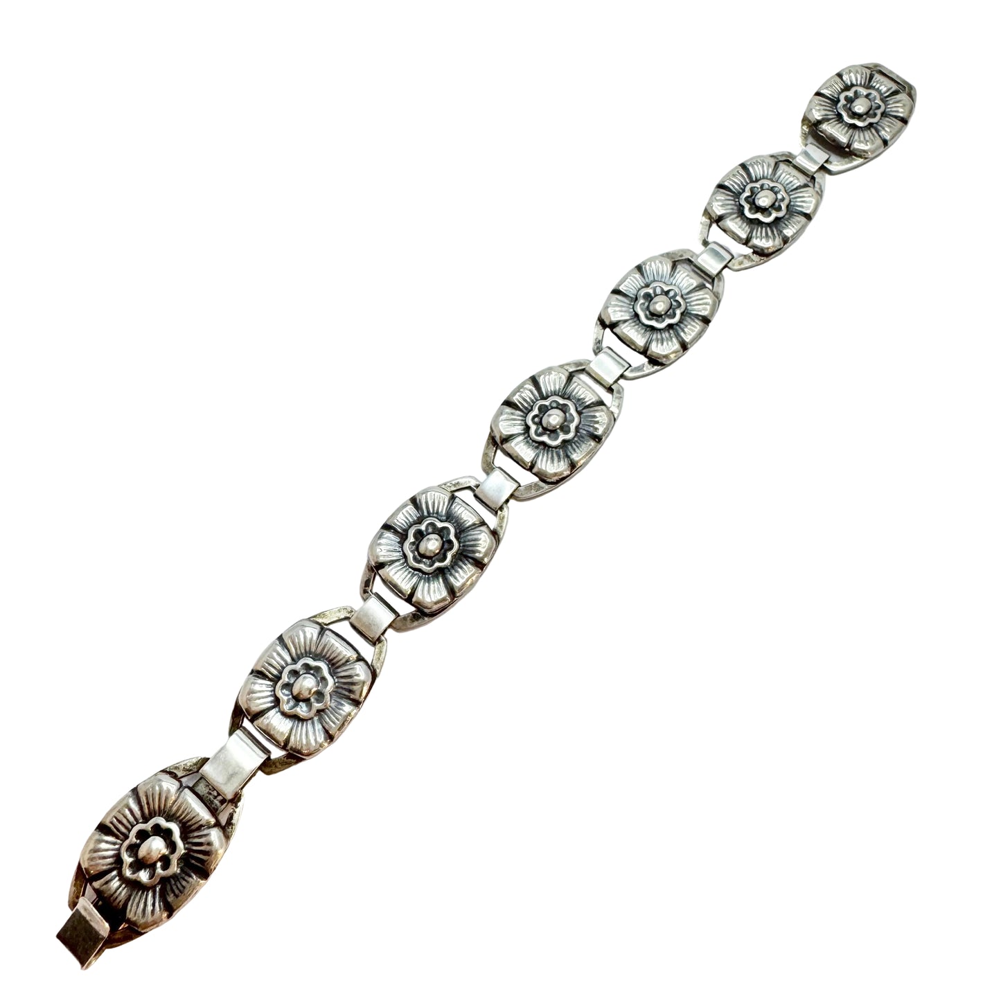 Svedboms, Sweden 1952. Vintage Solid Silver Flower Bracelet.