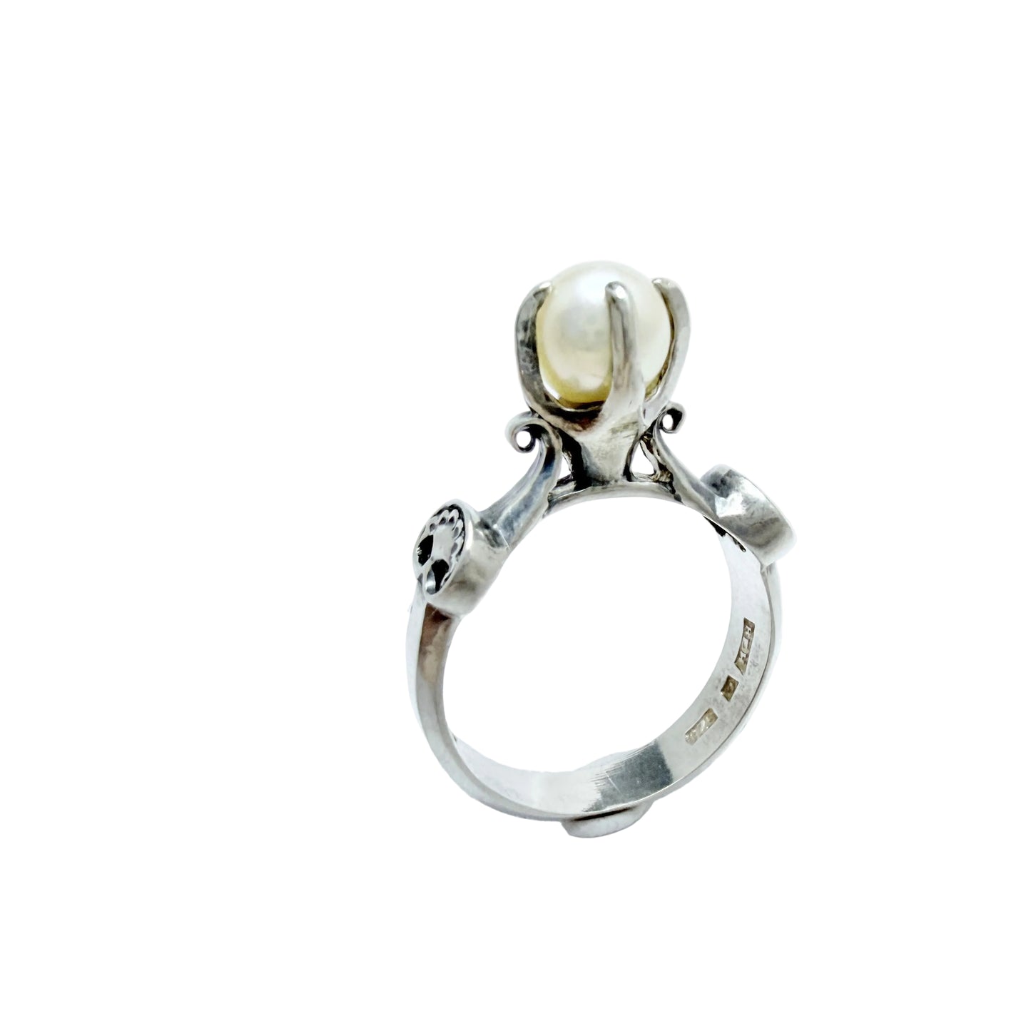 Bengt Hallberg, Sweden Vintage Sterling Pearl Viking Copy Ring