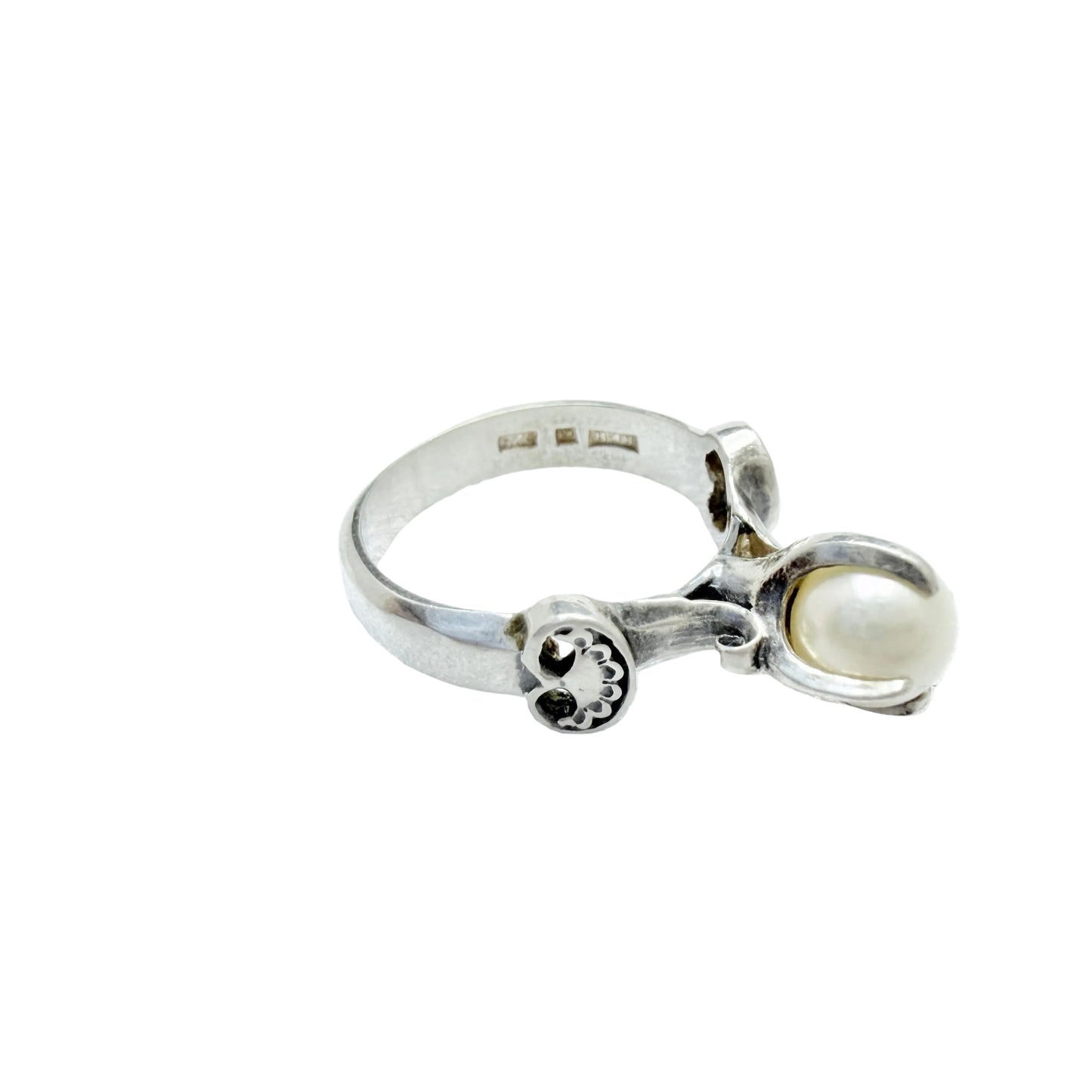Bengt Hallberg, Sweden Vintage Sterling Pearl Viking Copy Ring