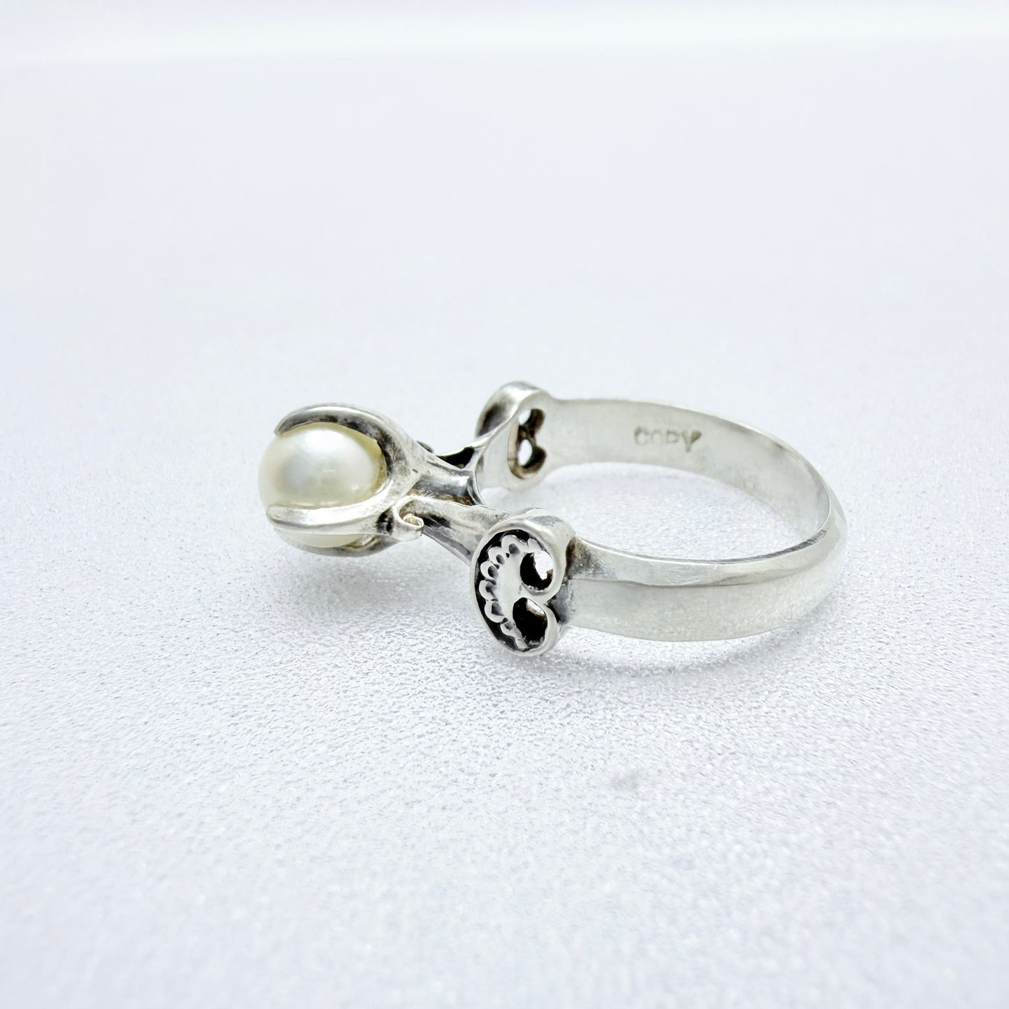 Bengt Hallberg, Sweden Vintage Sterling Pearl Viking Copy Ring