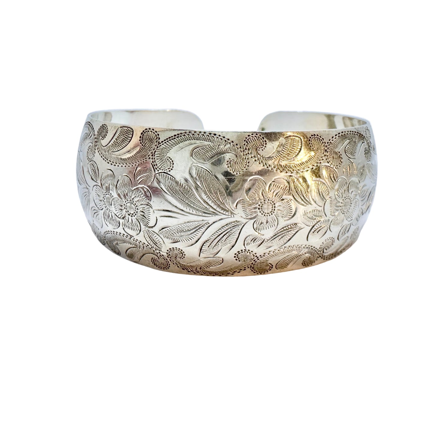 Gebrüder Kühn, Germany c 1950. Vintage Solid Silver Flower Cuff Bracelet