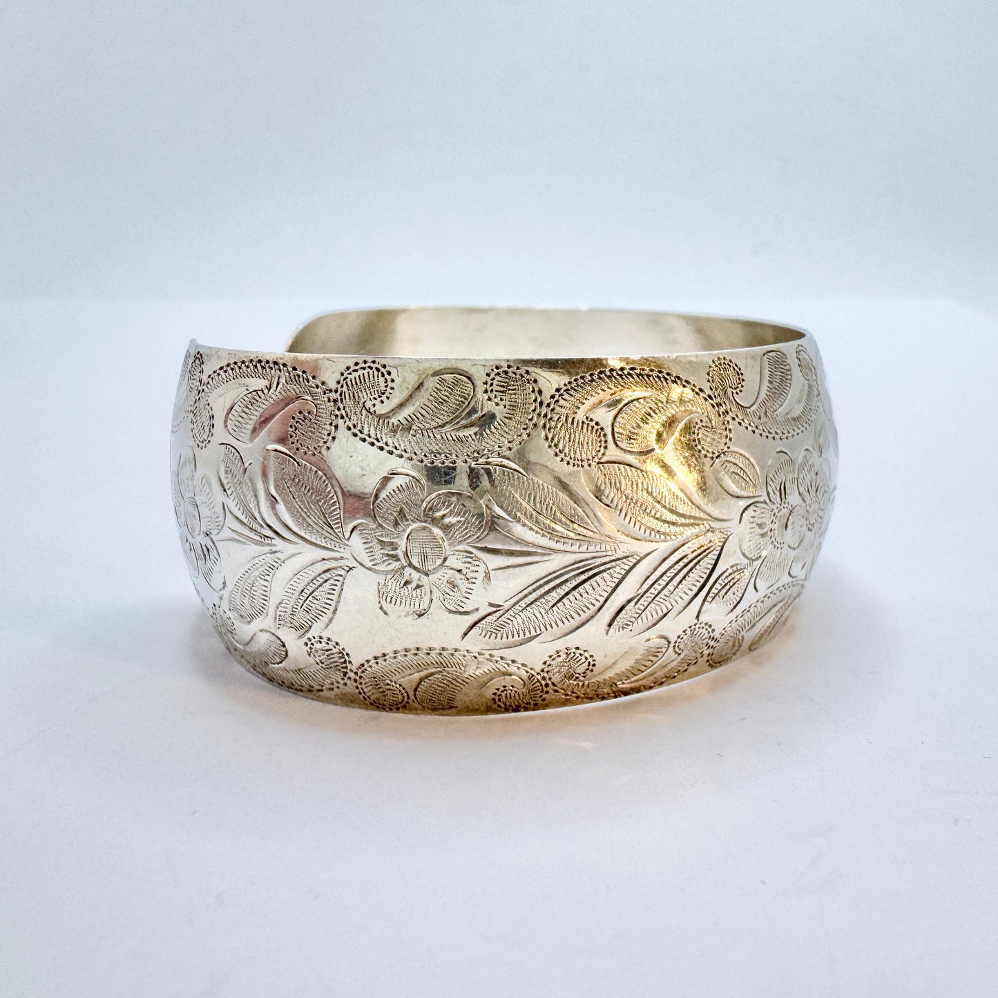 Gebrüder Kühn, Germany c 1950. Vintage Solid Silver Flower Cuff Bracelet