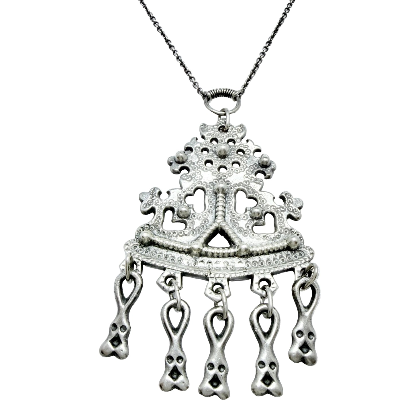 Kalevala Koru, Finland 1965. Large Vintage Solid Silver Pendant Necklace.
