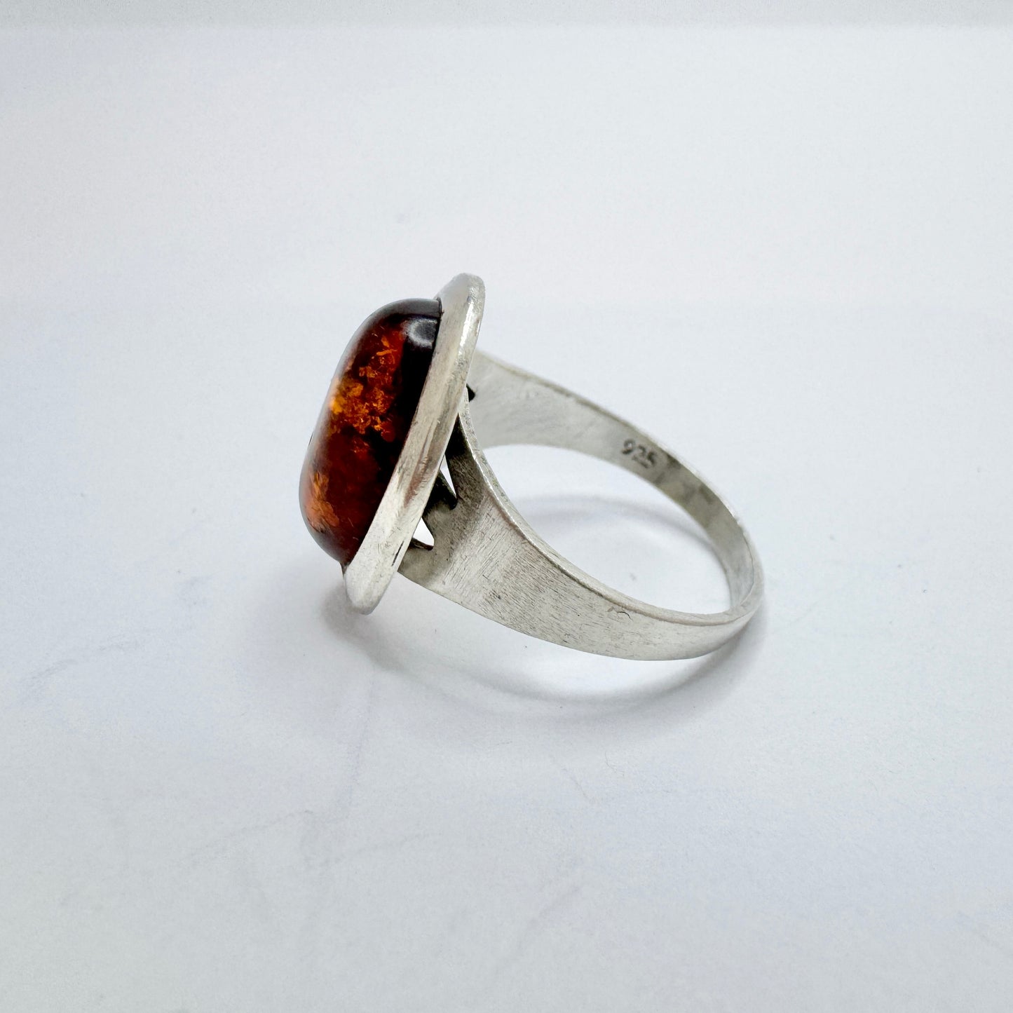 Vintage Sterling Silver Amber Ring.