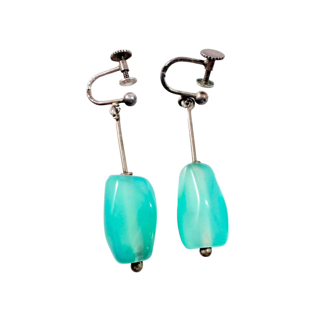Markströms, Sweden year 1960. Vintage Solid Silver Chrysoprase Earrings.