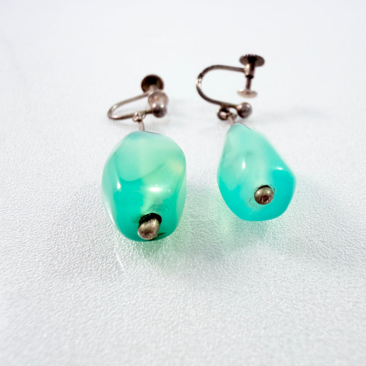 Markströms, Sweden year 1960. Vintage Solid Silver Chrysoprase Earrings.