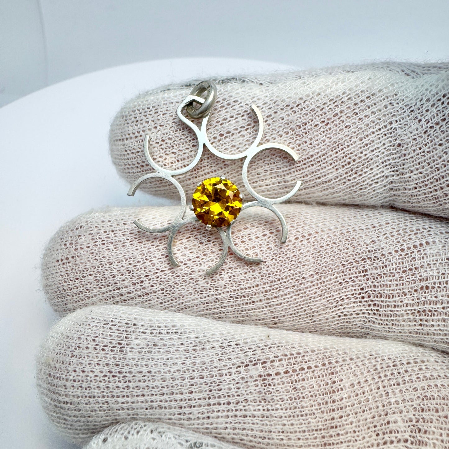 Martti Viikinniemi, Finland 1970s. Solid Silver Synthetic Sapphire Pendant.