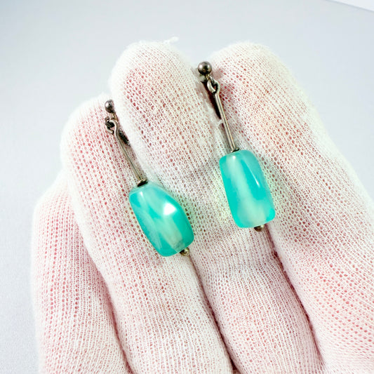 Markströms, Sweden year 1960. Vintage Solid Silver Chrysoprase Earrings.