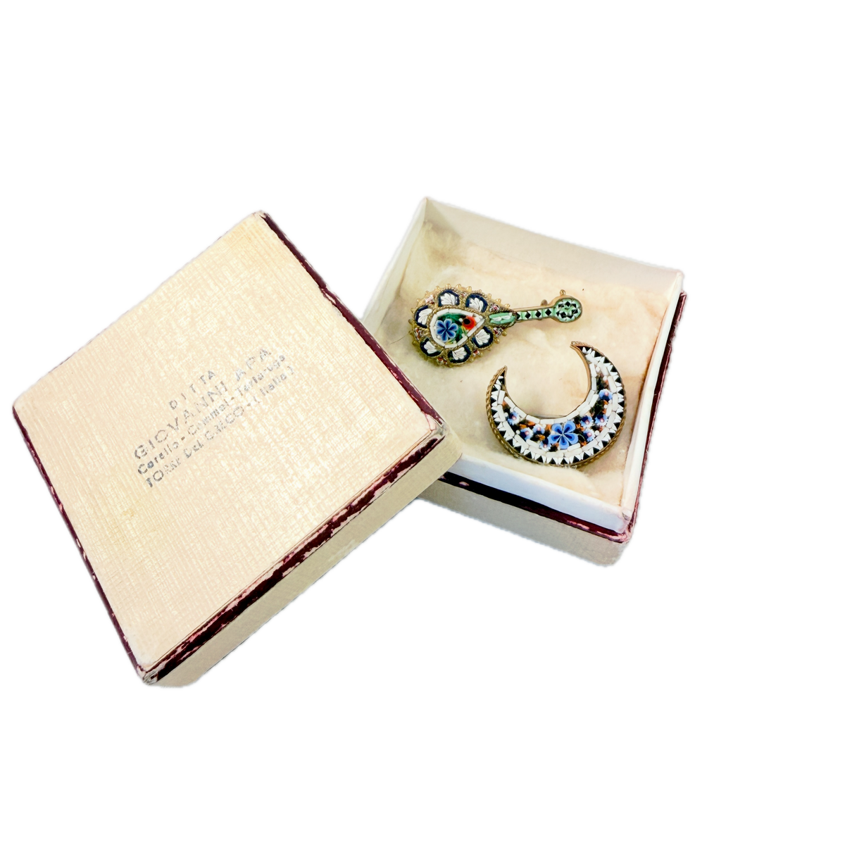 Italy 1940-50s. Two Vintage Micro Mosaic Brooches.
