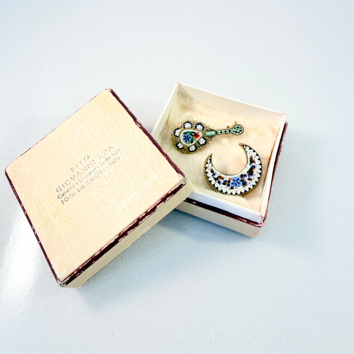 Italy 1940-50s. Two Vintage Micro Mosaic Brooches.