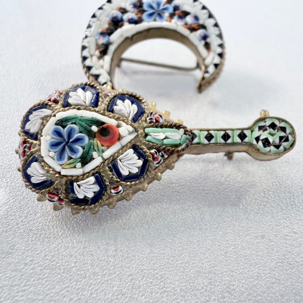 Italy 1940-50s. Two Vintage Micro Mosaic Brooches.